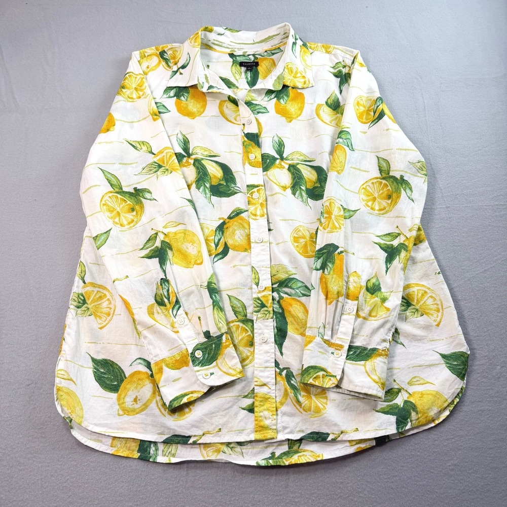 Talbots Women's White Yellow Lemon Print Button Down Shirt L Cotton Cottagecore - Picture 3 of 11